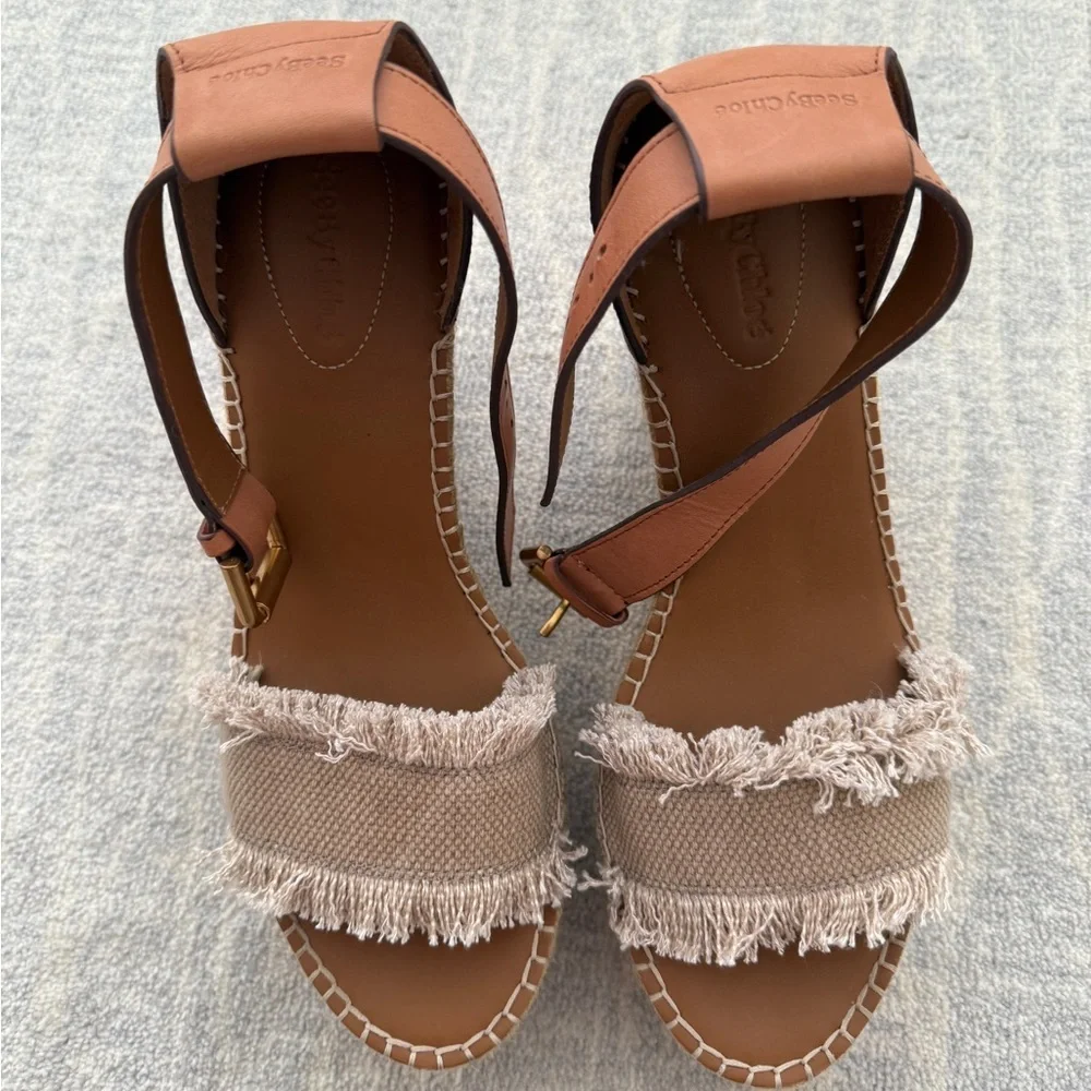 See By Chloe Frayed Wedge Sandals Espadrilles Natural, Women’s 9.5/10